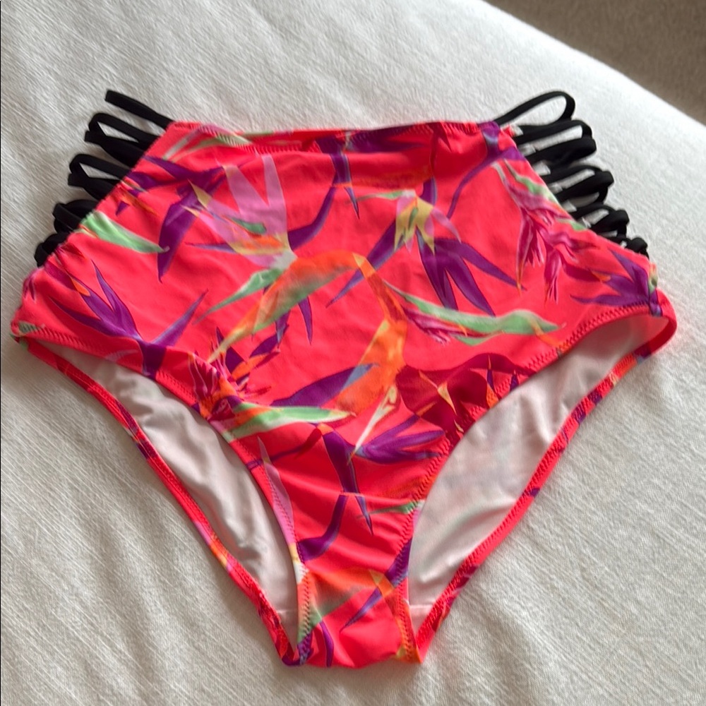 Victoria's Secret Tropical High-Waisted Bikini Bottom - Pink and Purple